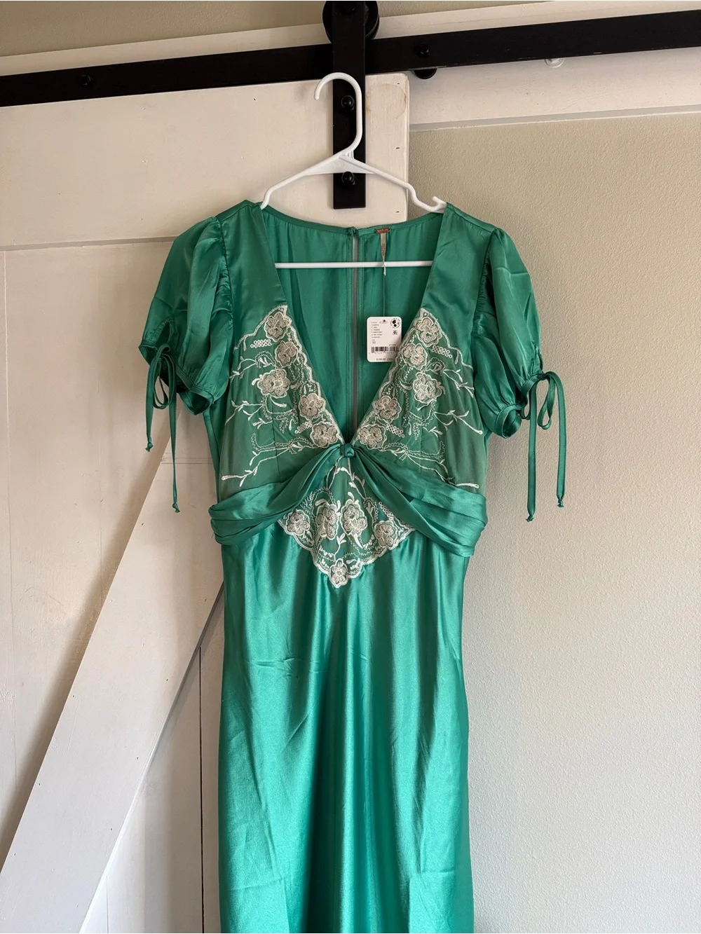 FREE PEOPLE Cooper Midi Dress | Embroidered Lace & Green Satin NWT